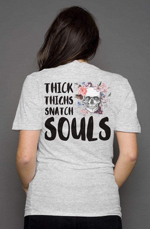 Thick Thighs Snatch Souls - Women's Deep V Neck - Athletic Heather