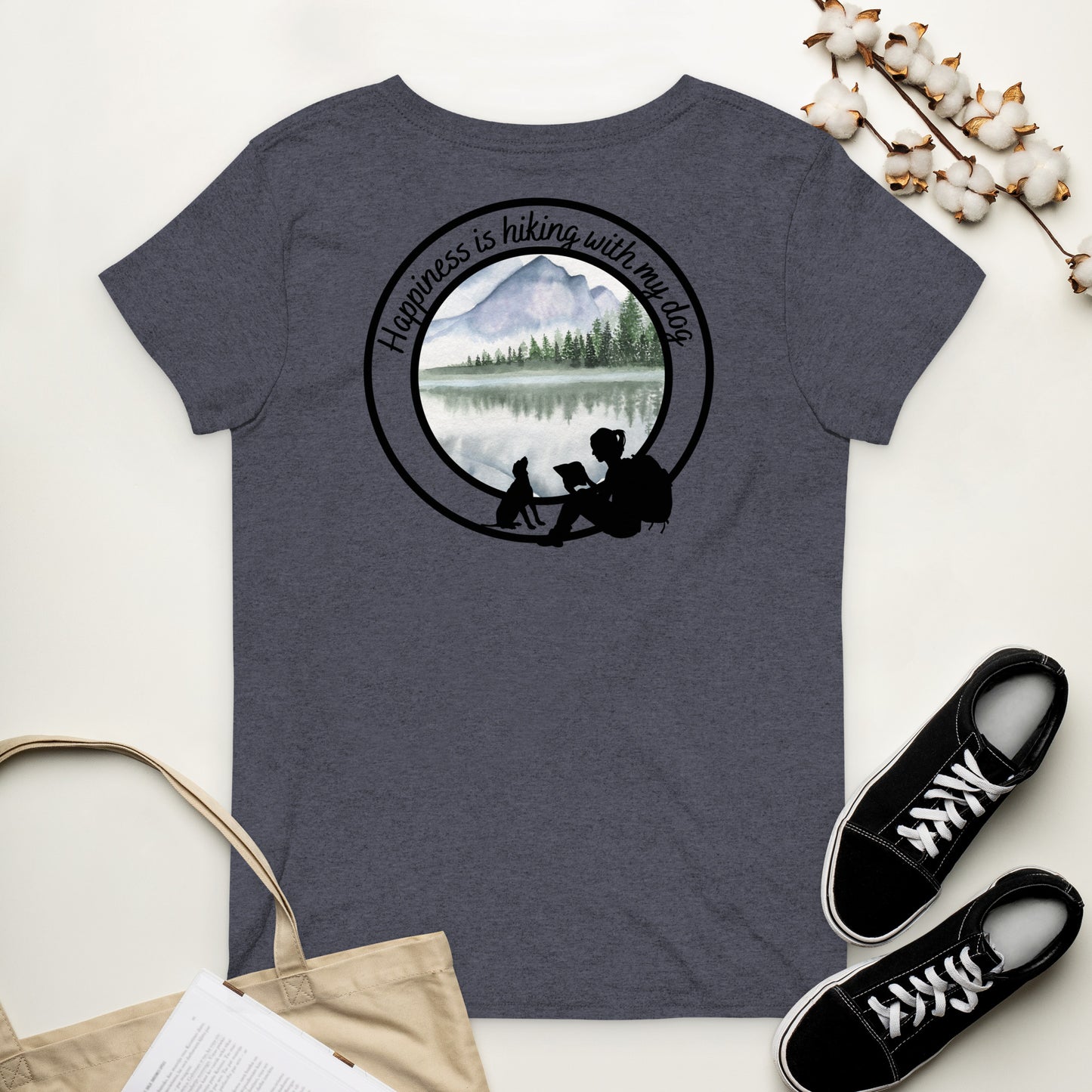Happiness is hiking with my dog, Women’s v-neck t-shirt